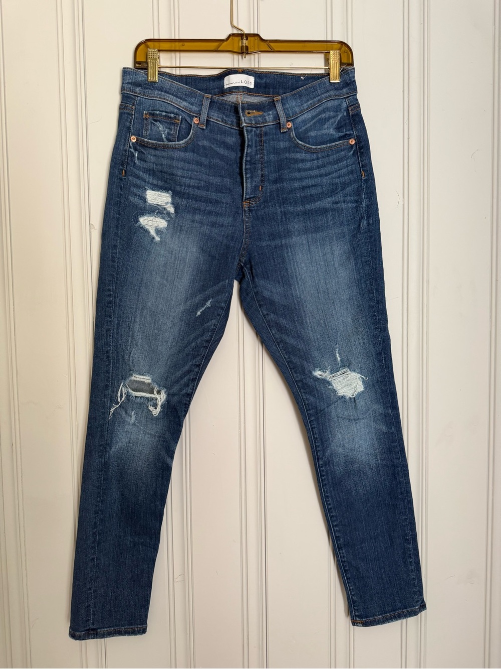 LOFT Dark Blue Distressed Skinny Jeans